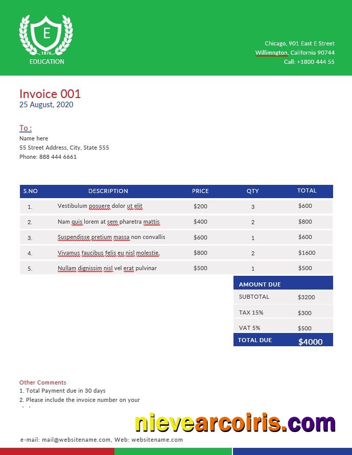 A4 Education Invoice